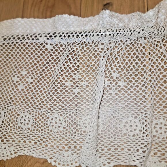 VTG Crochet Curtains Top Treatment Valances Cafe Boho 100% cotton Crochet Beige - Picture 4 of 16